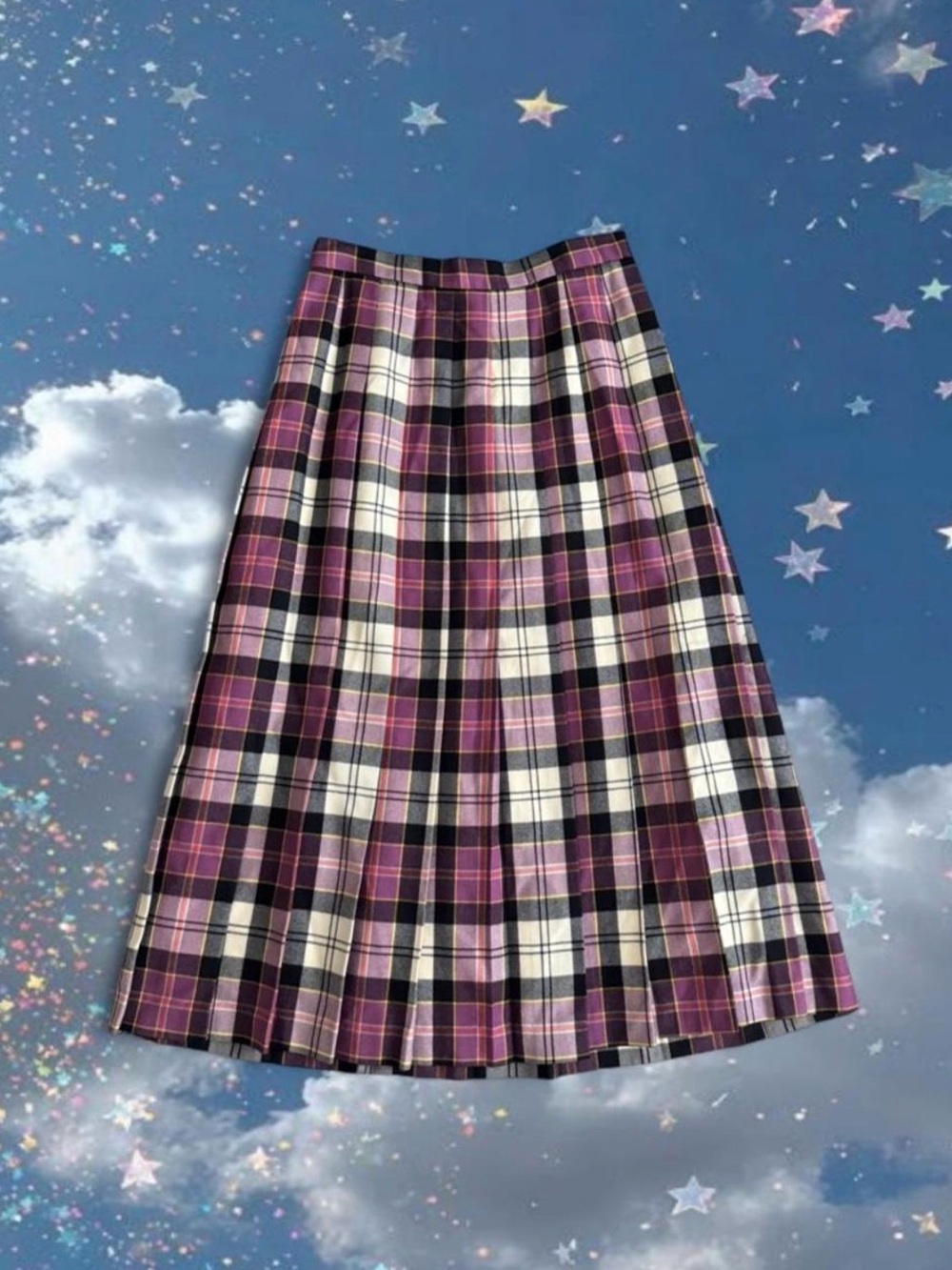 Vintage Titus Macduff Pure Wool Long Plaid Skirt Purple Preppy 80s 90s Midi